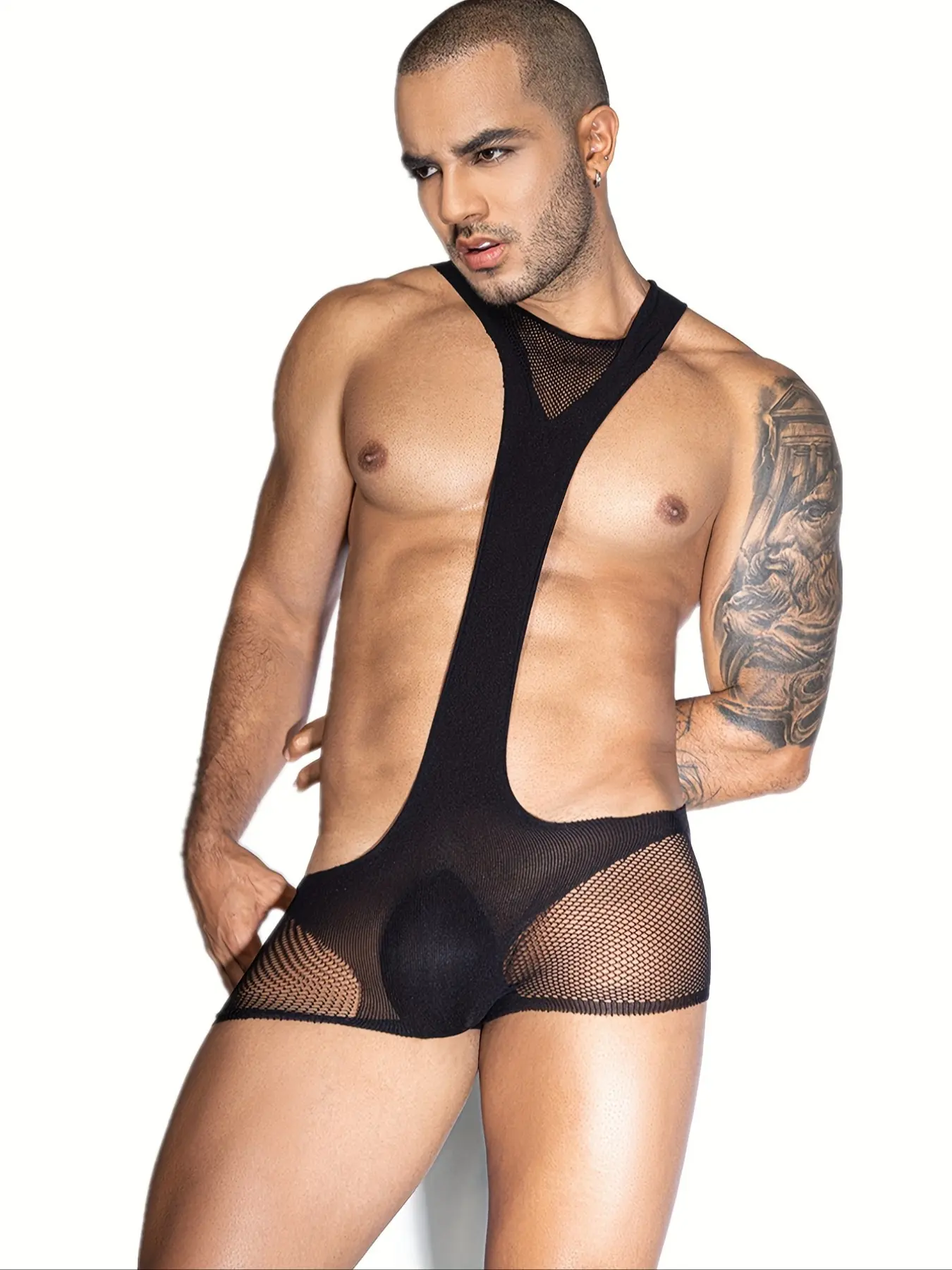 Men's Erotic Fishnet Bodysuit, Transparent Hollow Out Shaping Shirt, Slim Fit Sexy Temptation, Suitable for S-L, Body Suit Shapewear, Shapewear Body Shaper, Shapewear Garment