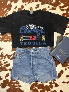 cowboys & Tequila vintage wash crop top