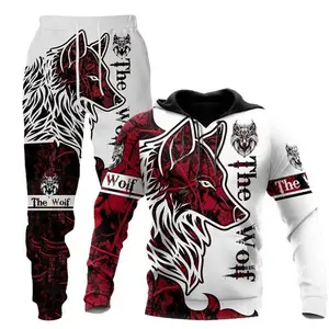 Tiger 3D Digital Printing With Hood Pullover Men's Casual Sweatshirt Set