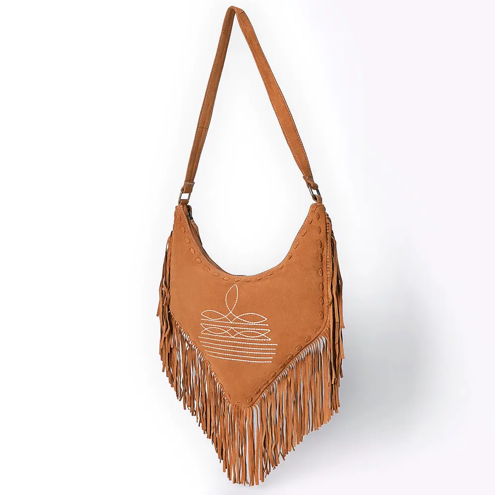 American Darling Women's Fringe Boot Stitched Genuine Leather Small Cross body Bag Eco-Friendly Full Grain Western Purse