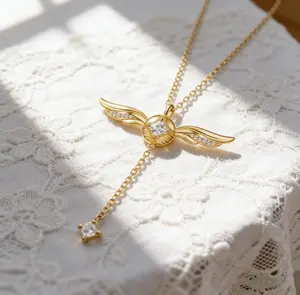 925 Sterling Silver Gold-Plated 18 Inches Adjustable  Y-Necklace Adorned with CZ gemstones inlaid on the wings and pendant, this necklace features hypoallergenic & nickel-free properties, Perfect for women’s daily casual wear.