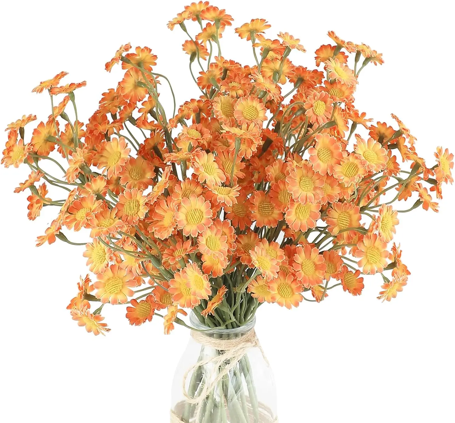 24-Count Burnt Orange Small Plastic Faux Silk Daisies Wildflowers, Decorative Artificial Florals for DIY Terracotta Wedding Bouquets, Party Centerpieces (Vase Not Included), Iron