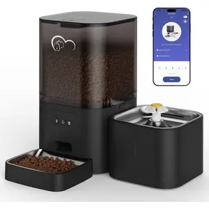 2.4GHz WiFi Automatic  Feeder and Water Fountain, 6L/24 Cups Timed Dry  Dispenser for 2.5 Weeks, with APP Remote Control, Voice, for Small Medium  Puppy Kitten