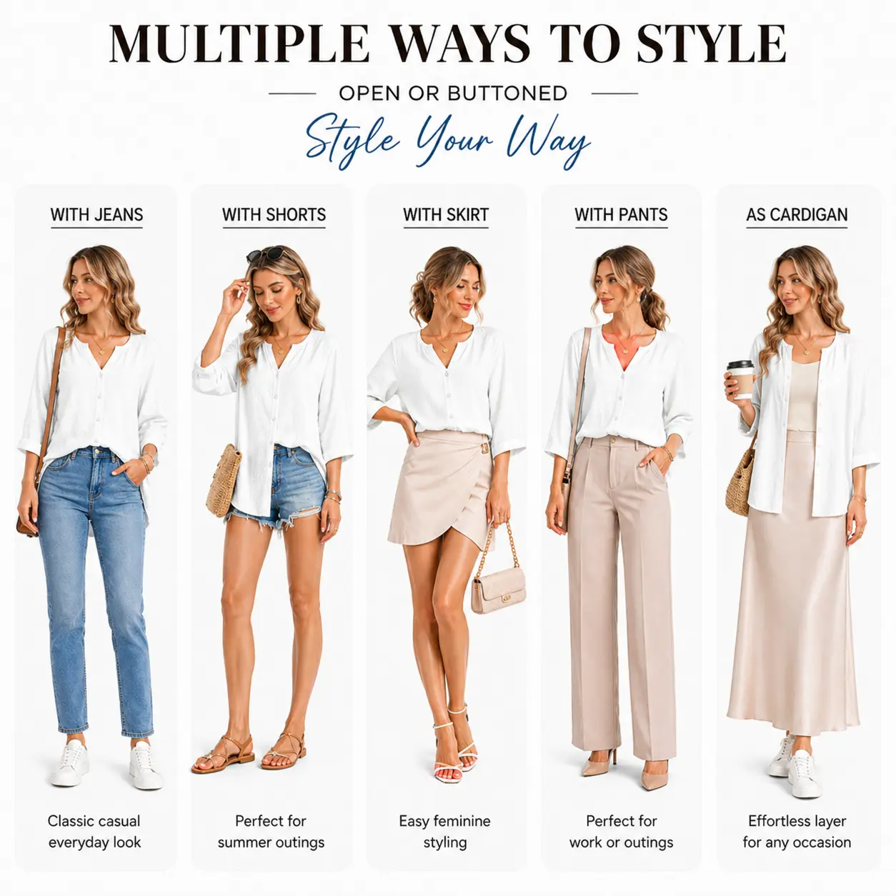OFEEFAN Women V Neck 3/4 Sleeve Button Down Blouse Loose Business Casual Top Spandex