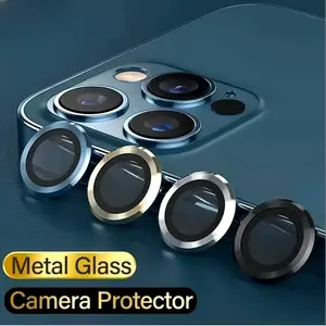 9h Hardness Durable Tempered Glass Full Coverage Cellphone Camera Lens Protector, Aluminium Metal Ring Design, Compatible with Multiple iPhone Models, Accessories