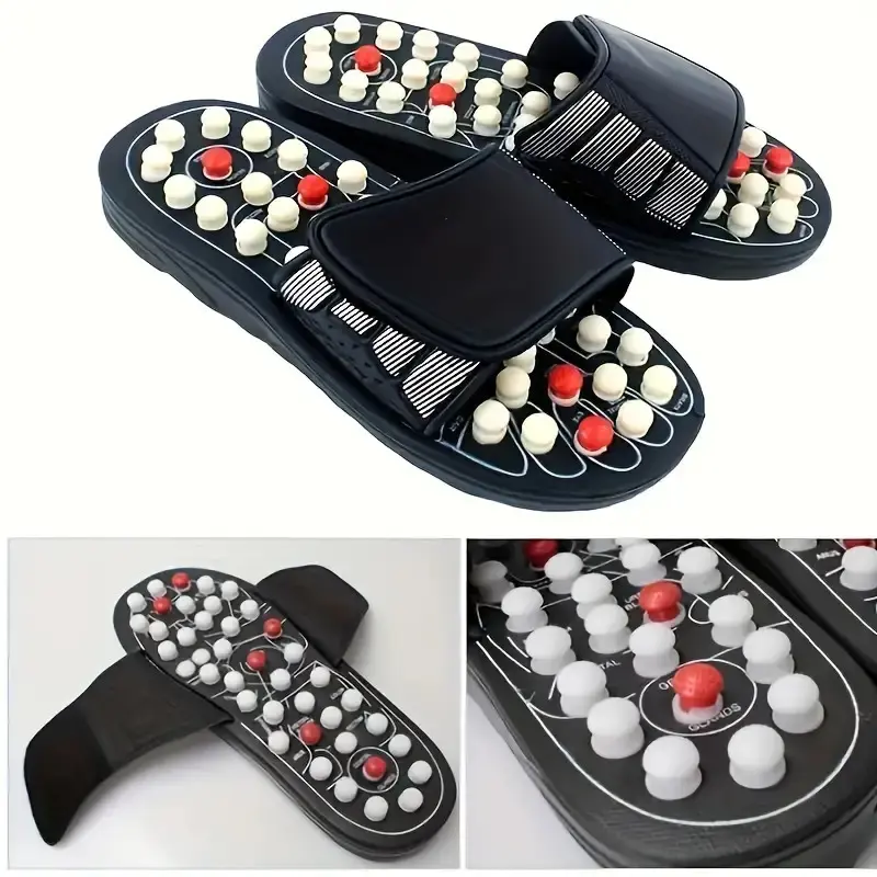 Brand GGOR Men'S Black Massage Slippers - Open-Toe Design, Non-Slip Acupressure Sole, Comfortable EVA Material, Adjustable Straps, Foot Massage