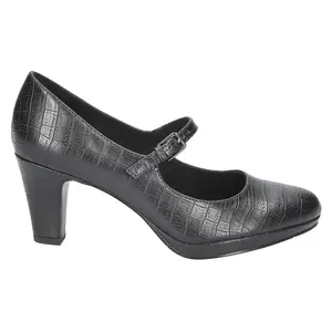 Easy Street Womens Zest Croc Round Toe Mary Jane Pumps Dress Casual Mid Heel 2-3" - Black