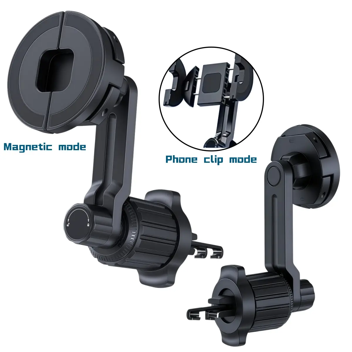 2-in-1 Dual Mode Magnetic & Clip Car Phone Holder, 360° Rotatable Car Mount Never Blocking Car Air Vent With Metal Air Vent Hook, for MagSafe Phone Stand Safe Driving Universal for iPhone, Samsung and All Smartphones