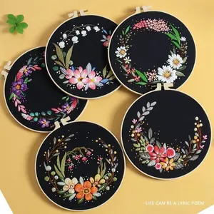 New Flower Wreath Embroidery Kit Cross Stitch Kit with Stamped Cloth, EN Instructions, Thread ,Needle Kit for DIY