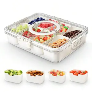 Divided Serving Tray With Lid And Handle Divided Snack Box,Portable Snackle Box Snack Containers For Charcuterie, Party,Veggies, Snack, Fruit, Nuts, Candy, Chip, Entertaining, Picnic