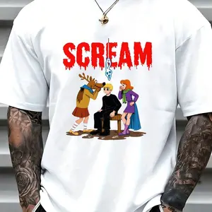 Scream x Scooby-Doo Crossover Horror Tee - Funny Parody Graphic Print, 100% Soft Cotton Crew Neck T-Shirt, Vintage Slasher Style Short Sleeve Top, Perfect Gift for Halloween, Movie Lovers, and Mystery Fans