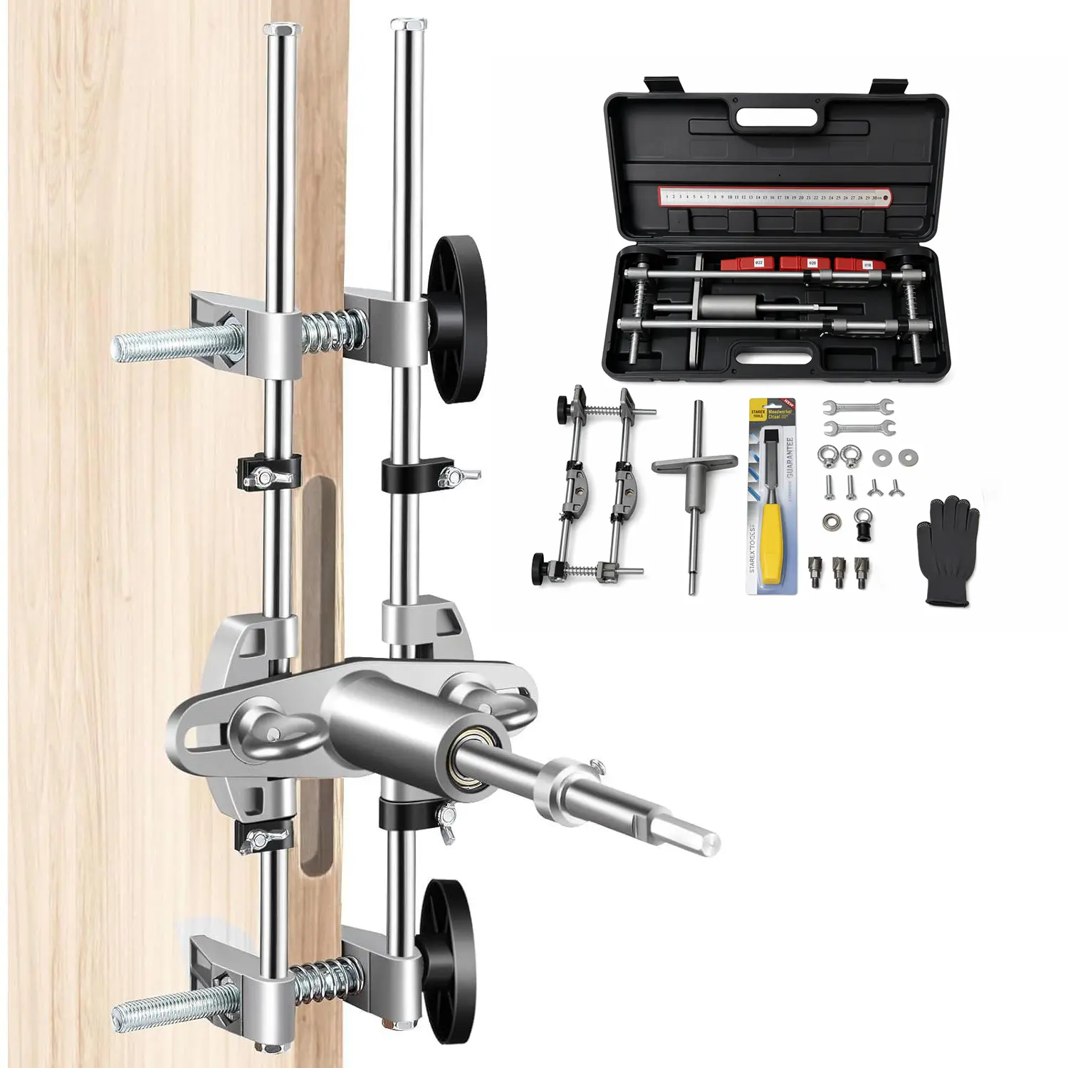 Door Mortise Lock Jig Kit with 18mm 22mm 25mm Tungsten Steel Cutters Lock Installation Tool for Wooden Doors Carpenter Door Lock Hole Opener