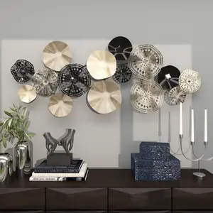 Plate Silver Metal Textured Home Wall Decor with Black Accents