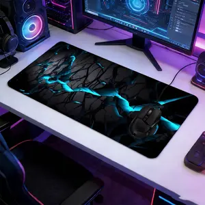 Cyan Blue Crack Lava Large Extended Gaming Mouse Pad, Non-Slip Rubber Base Stitched Lock Edge Desk Mat, Cyberpunk Gaming Artistic Design Desk Pad, Durable Computer Accessory for Home Office & Gaming Setup, Perfect Gift for Gamers & RGB Gaming Fans Boys