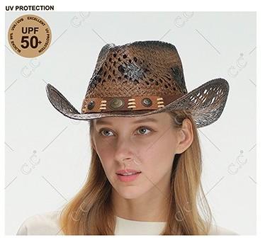 C.C Women's Panama Fedora Summer Paper Wide Brim  Open Weaved 2 Tone Cowboy Hat with Multi Color Vegan Suede Band