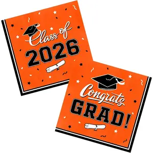Graduation Party Disposable Paper Napkins for College High School Graduation 3-Ply 50 Pack Orange
