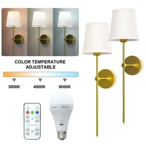 Wireless Rechargeable Wall Sconces Set Of 2 - Classic Golden Colorway，3CCT Wall Lights with Remote Control, No Wiring Required, Bedroom Lighting, Hallway Decor, Elegant Lighting, Decorative Sconce，Home Decorators, Apartment Living