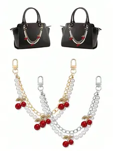 Pearl Handbag Chain Handle Replacement Bracelet Accessory, Cute Cherry Decor, Dual Faux Pearl Chains, DIY Fashion Vintage Simple
