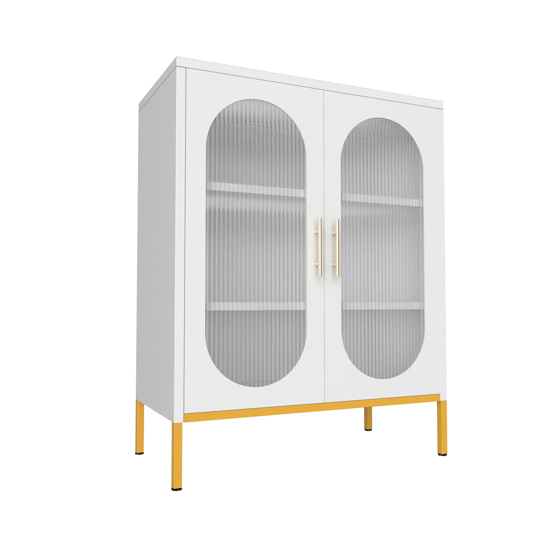Metal Sideboard Cabinet with Fluted Glass Door, Adjustble Shelf Steel Locker Display Cabinet for Kitchen Livingroom Bedroom