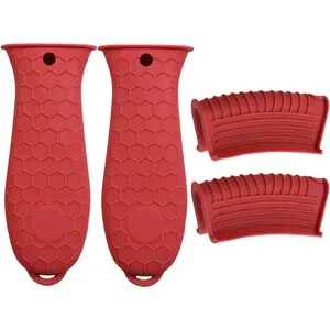 4 Pack Silicone Hot Handle Holder, Assist Pan Handle Sleeve Pot Holders For Cast Iron Skillets, Enameled Casserole, Metal Frying Pans Cookware Handles Grip Covers Nonslip Heat Resistant, Red