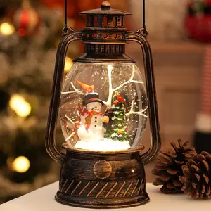 Indoor Christmas Snow Globe Decorations, Light Up Musical Snowman Snow Globe Lantern with Glitter & 6H Timer, Snowman Snow Globe Decor for Home