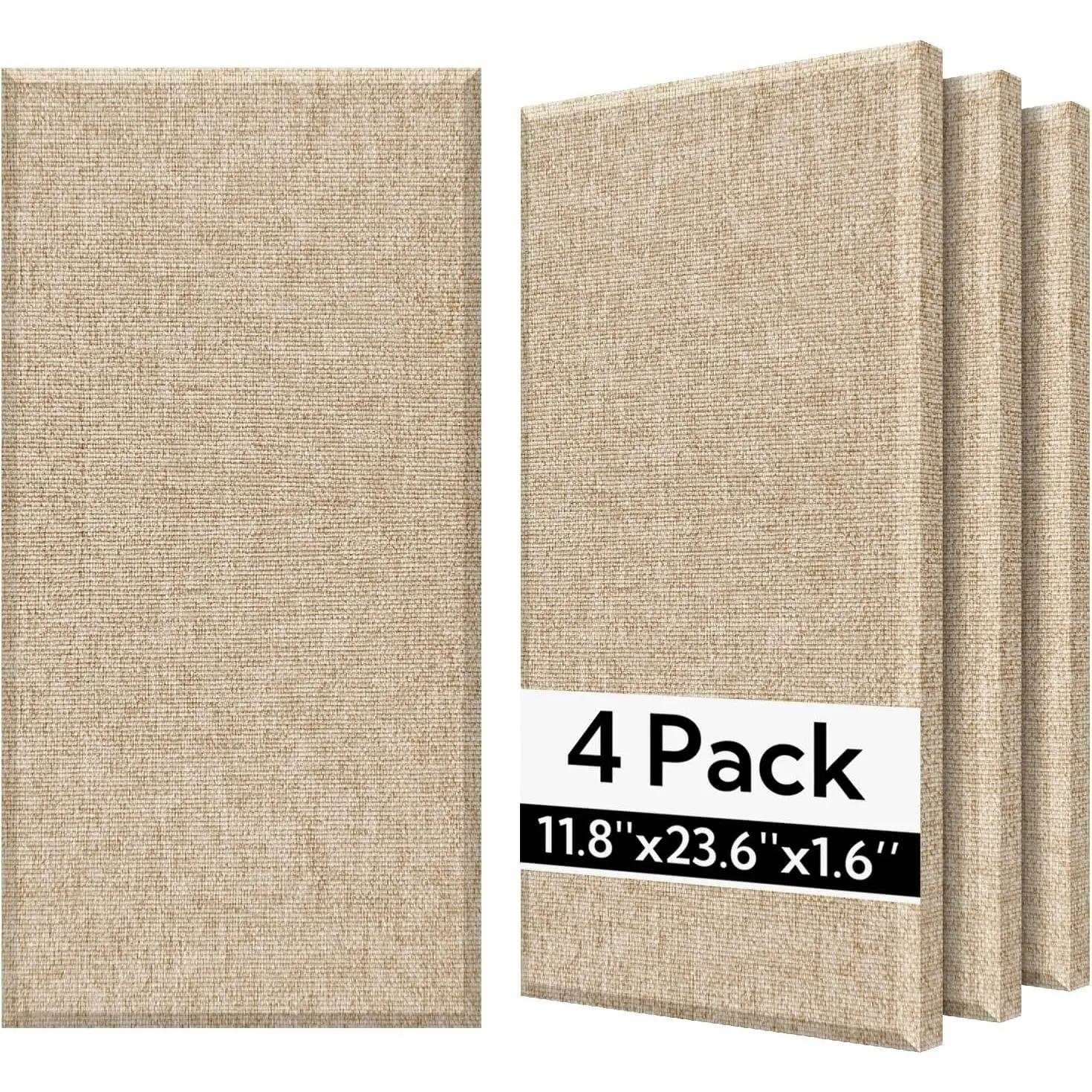 Olanglab Fiberglass Acoustic Wall Panels 4 Pack, 11.8'' x 23.6'' Sound Panels, Fabric Wrapped Sound Proof Panels for Walls (Khaki) Self Adhesive Waterproof Self Adhesive Wallpaper