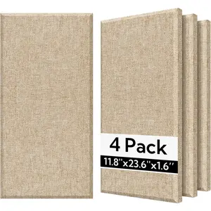 Olanglab Fiberglass Acoustic Wall Panels 4 Pack, 11.8'' x 23.6'' Sound Panels, Fabric Wrapped Sound Proof Panels for Walls (Khaki)