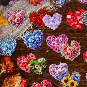 Heart Flower Series Stickers, 16 Sheets/bag, Decorative Sticker, Heart-Shaped Floral Theme, Stationery Water Bottle Decorations, Express Love Stickers