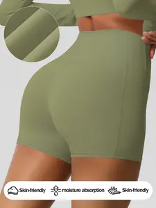 Women's High Waist Yoga Shorts with Pockets Tummy Control Workout Running Athletic Stretch Quick Dry Non-See-Through Gym Fitness Shorts