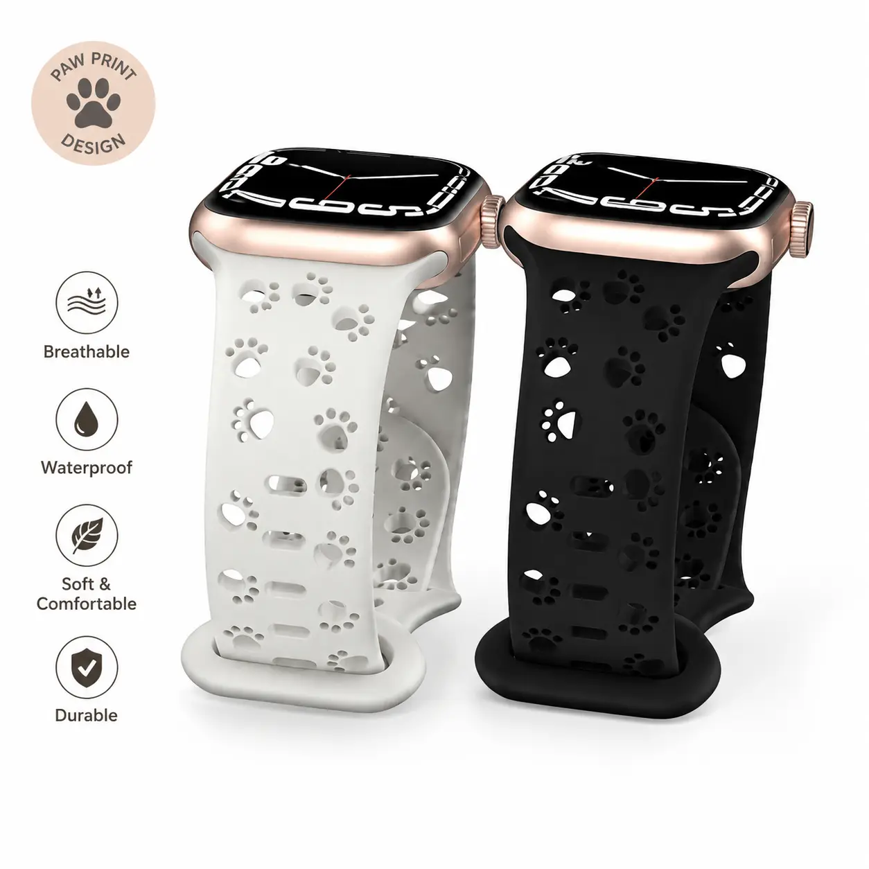 2 Pack Silicone Sport Watch Bands, Cute Dog Paw Print Design Adjustable Replacement Straps, Soft Comfortable Wristbands for Women Men Compatible with Apple Watch Ultra/SE/Series 11 10 9 8 7 6 5,back to school,back to school haul