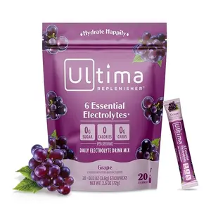 Ultima Replenisher Daily Electrolyte Powder Drink Mix – Grape, 20 Stickpacks – Hydration Packets with 6 Key Electrolytes and Trace Minerals – Keto Friendly, Vegan, Non-GMO and Sugar-Free