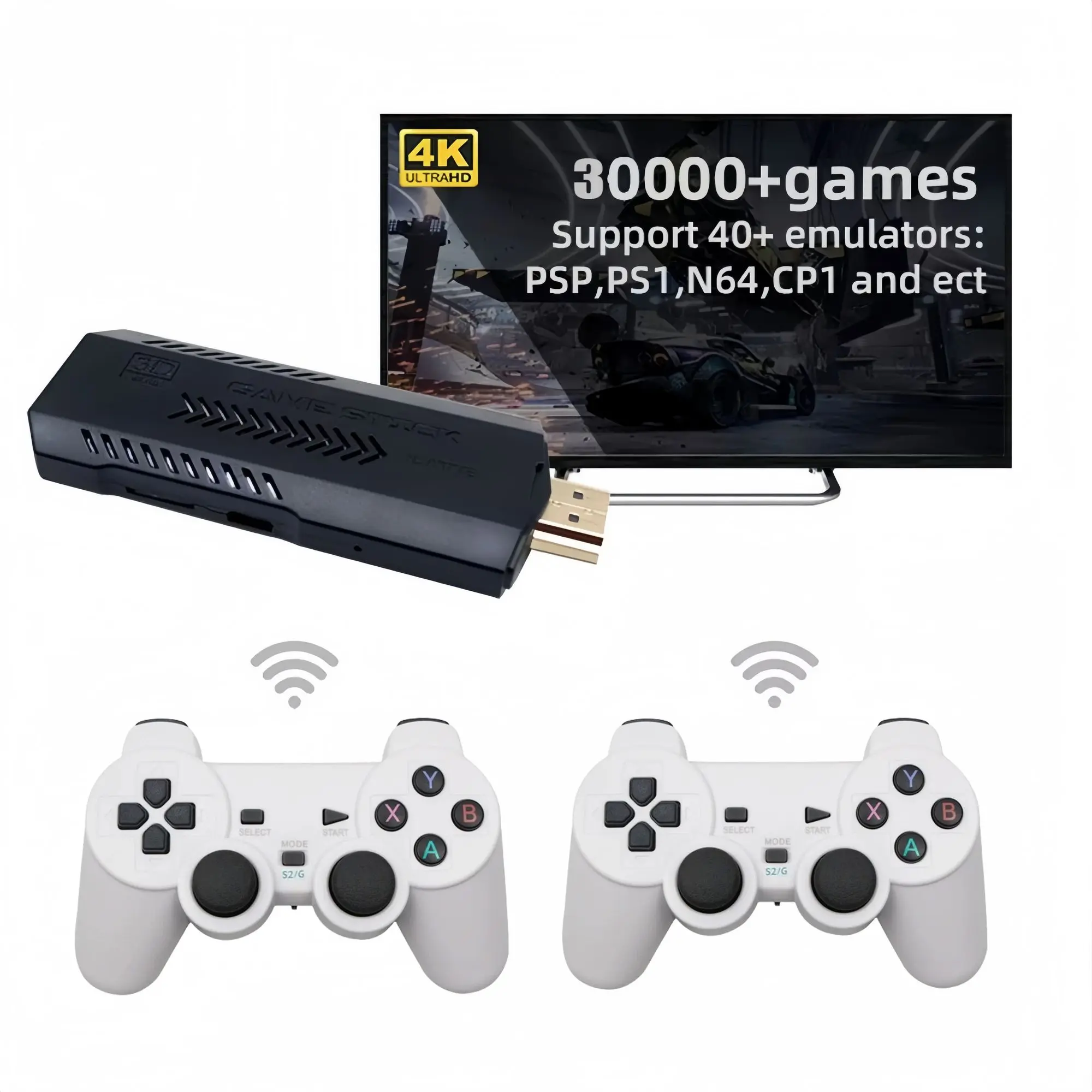 X2 Retro Game Stick, Plug and Play Video Game Stick with 30,000 Games, 64G Retro Arcade Game Emulator Handheld Game Console 4K with Dual 2.4G Controllers