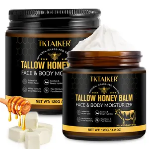 TKTALKER Organic Grass-Fed Beef Tallow Balm with Raw Honey Handmade All-Natural Moisturizer for Soft Smooth Radiant Skin Moisture Boost Cream Body Care