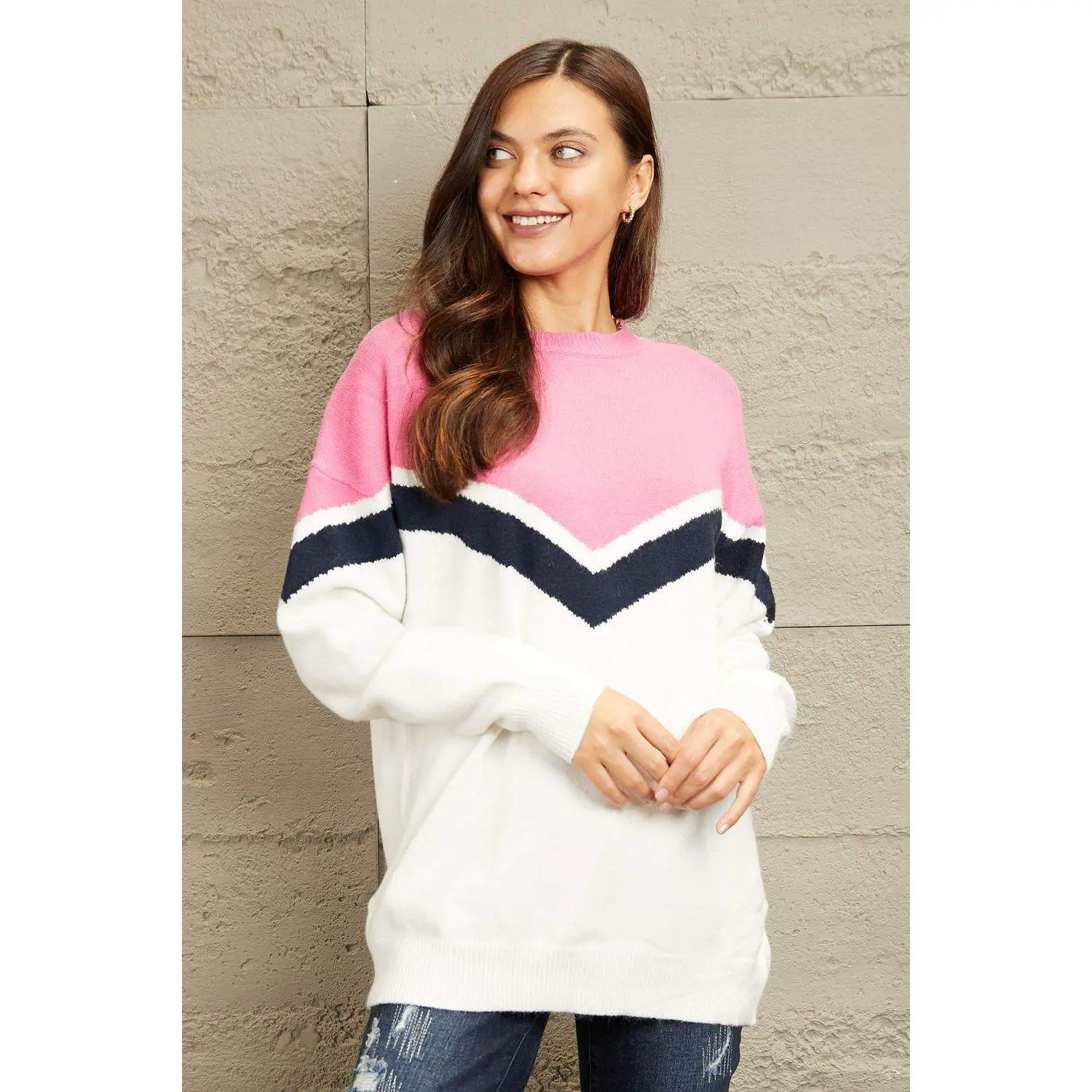 e.Luna Chevron Pullover Sweater