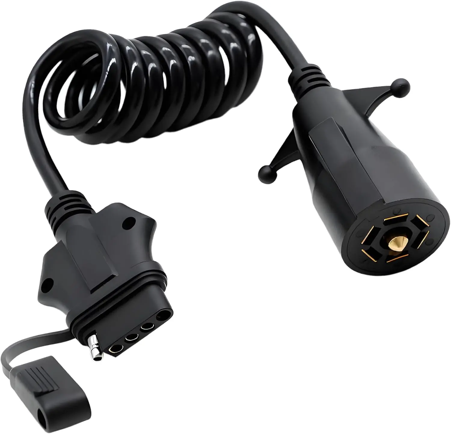 7 Pin to 5 Pin Trailer Light Adapter 7 Way Blade to 5 Way Flat Trailer Plug Adapter, 7 Way to 5 Way Trailer Coiled Wiring Adapter Trailer Connectors for RV Truck 5 FT(60 inches)