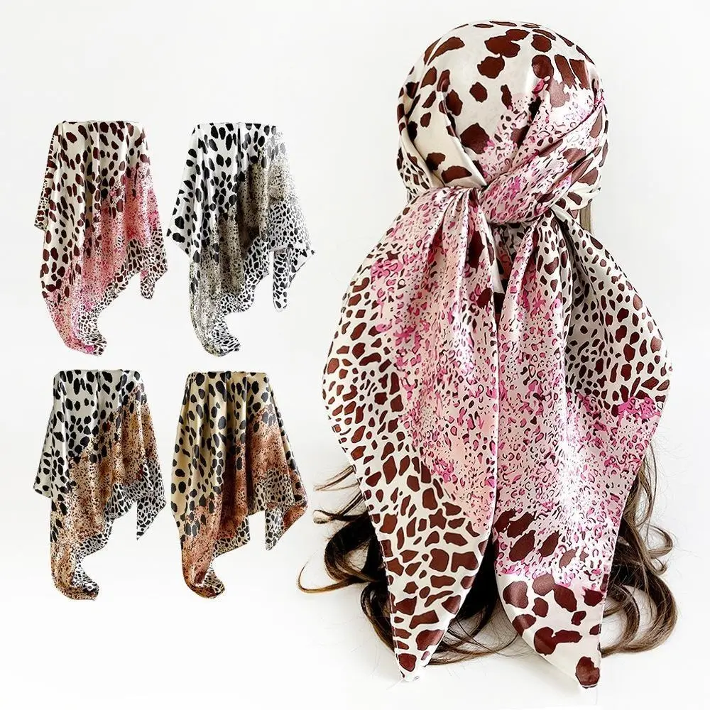 4 Pcs 35x35 inch Satin Silk Feel Square Headscarf,Trendy Leopard Print Hair Scarf & Neck Tie for Curly Hair Care,Sleeping & Fashion,Halloween Christmas Party Gifts