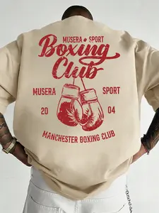 Men's Summer Casual Loose Fit T-Shirt, Breathable Soft Fabric, Vintage Boxing Club Print, Classic Round Neck, Short Sleeve, Fashion, Menswear