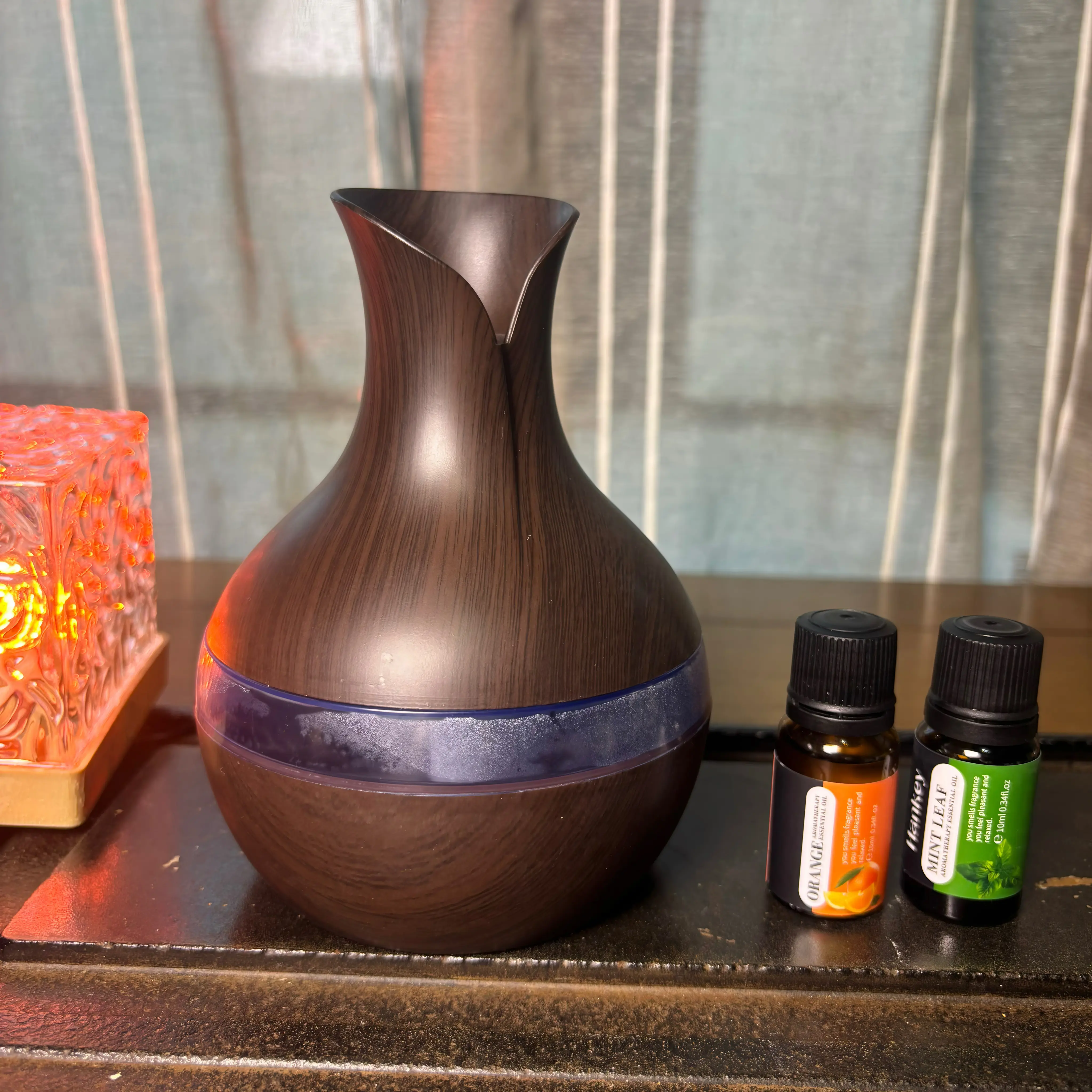 Wood Grain Vase Aroma Diffuser | 2-in-1 Humidifier 300ml, 7 Color Night Light, Remote Control, 35dB Quiet, Auto Shut Off, Bedroom Decor, Housewarming & Holiday Gift fresh