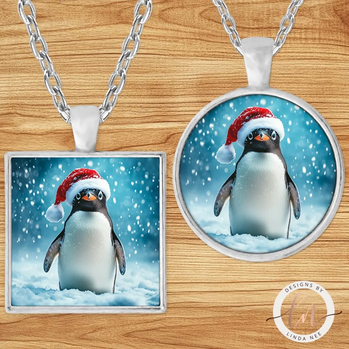 Christmas Penguin Santa Hat Pendant Necklace