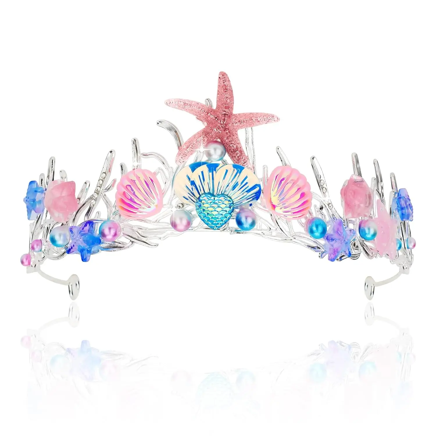 Glamorous Mermaid Crown with Dreamy and Unique Design, Metal Tiara for Women & Girls with Seashell Accents for Birthday & Christmas Costumes, Plain, Female, Gift From Designers