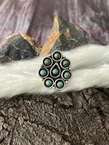 Handmade Sterling Silver Kingman Turquoise Adjustable Ring "Signed Nizhoni"