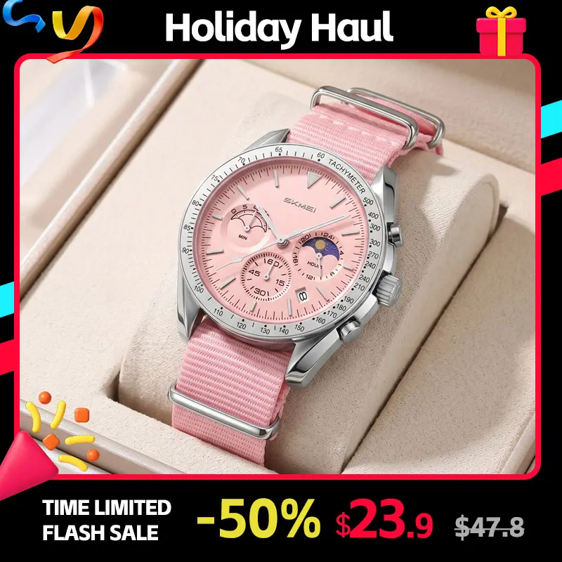 SKMEI Sport Watch for Men and Women Nylon Strap Casual with Stopwatch Speed-Scale Bezel Date Quartz Movement Zinc Case Glass Lens Unisex Style for Work and Daily Wear