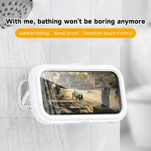 All-round waterproof cell phone holder，"480° rotating shower phone holder with waterproof case, compatible with 4" to 7" phones. Full touchscreen functionality for easy use in the shower. Wall-mounted for convenience and security box smart bathroom