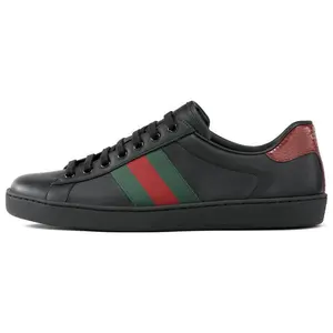GUCCI Ace Striped Web Low-Top Sneakers for Men in Black Casual Sports Shoes Athletic Boy