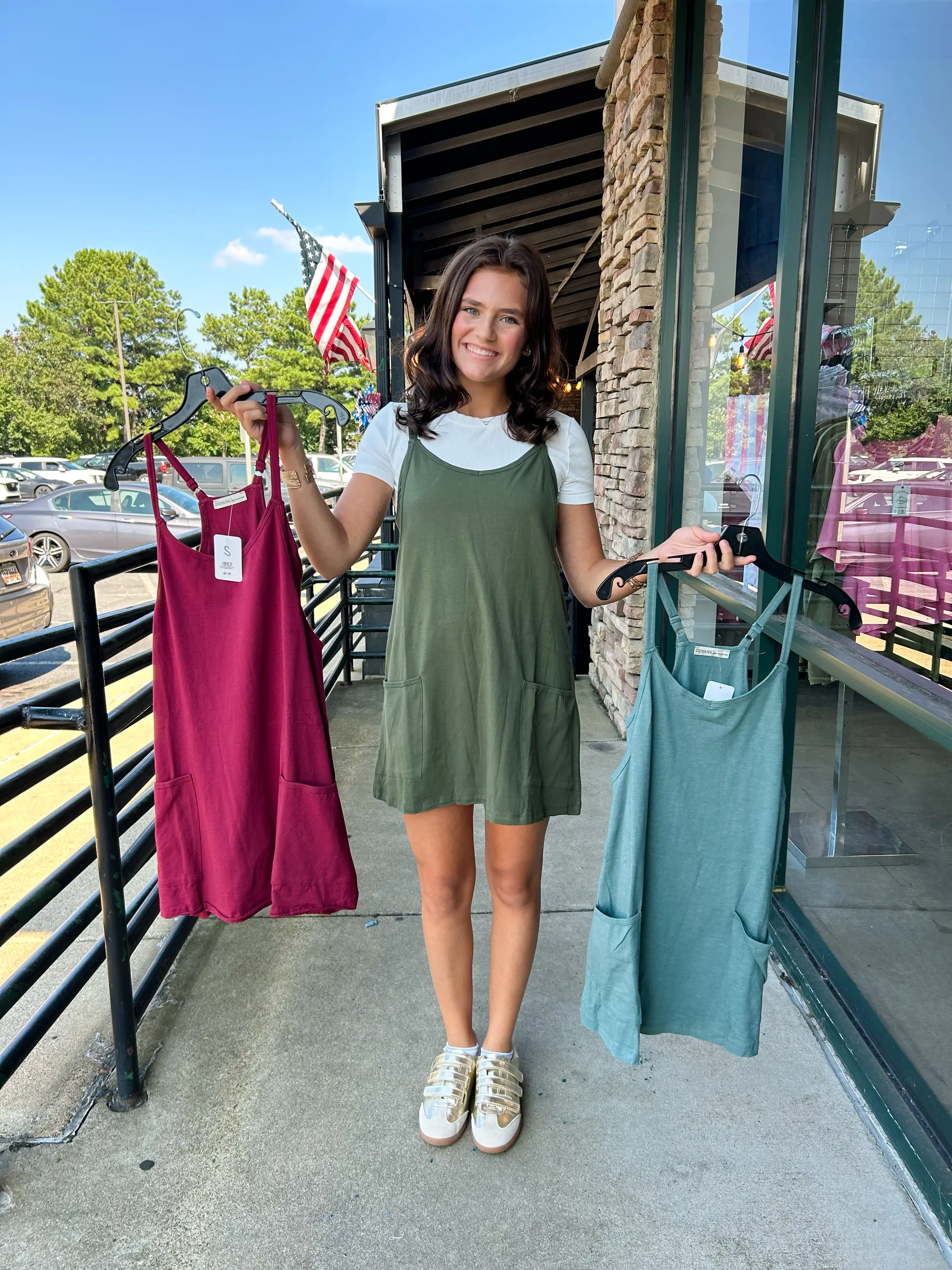 Women's Sleeveless Mini Dress with Built-In Romper Liner & Pockets