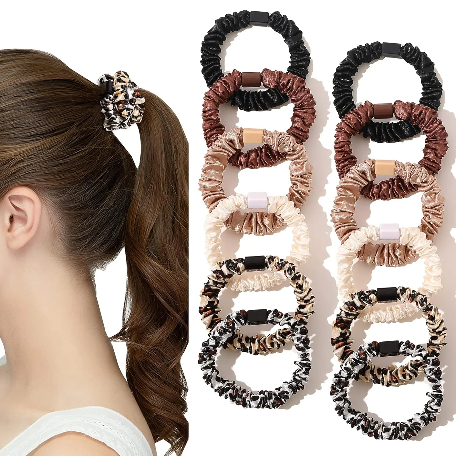 Silk Hair Ties Satin Scrunchies - Small Mini Scrunchy for Women Thick Hair Accessories Cute Soft No Slip Hair Elastics Ponytail Holder for Curly Hair No  Hairties  for Girls