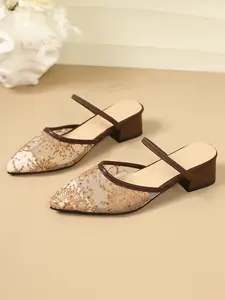 2026 Spring Summer Embroidered Lacemesh High Heel Mules, Bohemian Back Strap Slip-On Shoes, Elegant Party Wedding Sandals for Women