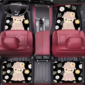 4Pcs Cute Lamb Flower Car Floor Mats, Soft Sweet Style - Durable Polyester All-Weather Car Floor Mats, Suitable for Cars, SUVs, Trucks-Stylish Design, Car Non-Slip Mats, Girly Car Accessories, Interior Accessories, Comfortable Driving.11.30QWA-435