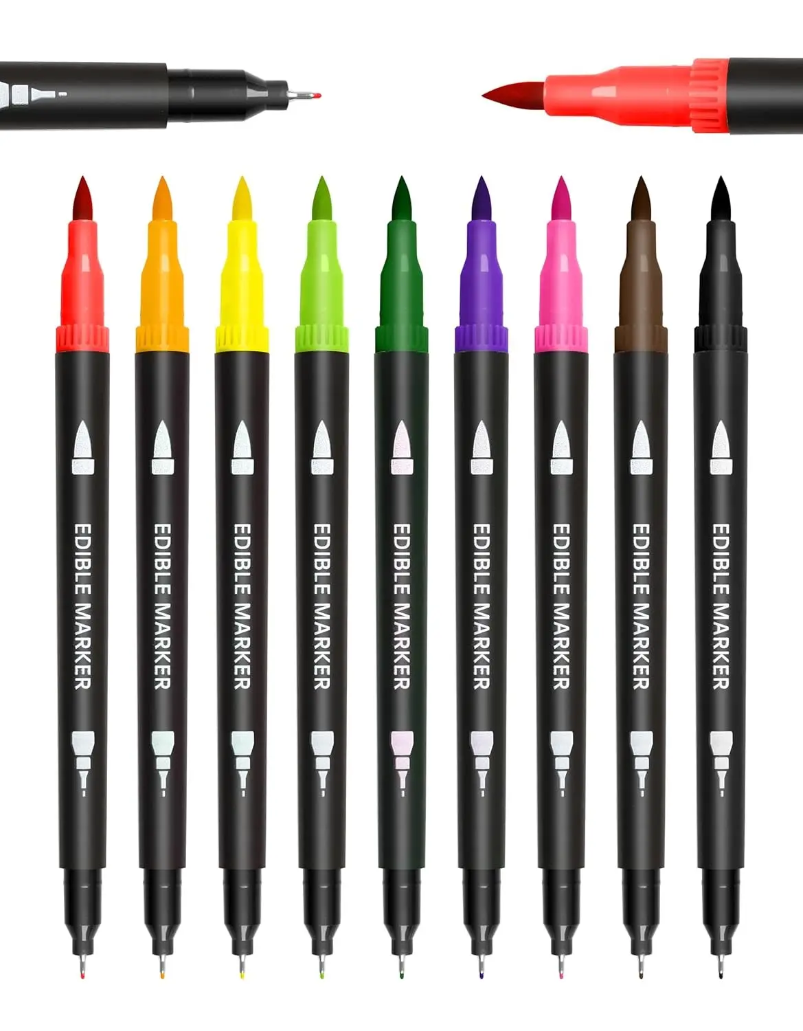 Edible Marker for Cookies Decorating - 9 Color Dual Sided Food Color Markers with Fine&Thick Tip, Edible Food Coloring Pen Gourmet Writers for Cake Decorations,Fondant,Frosting,Painting,Drawing,Baking