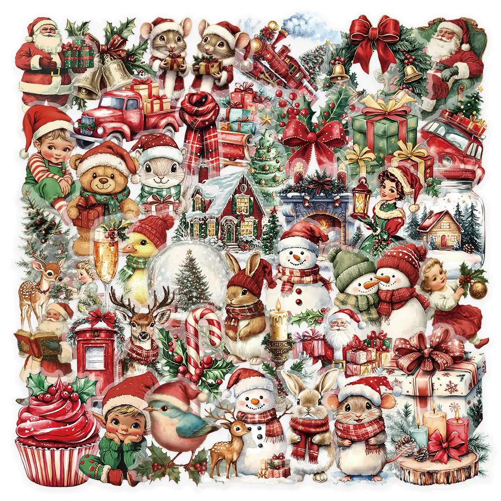 50Pcs Vintage Christmas Decor Stickers Pack